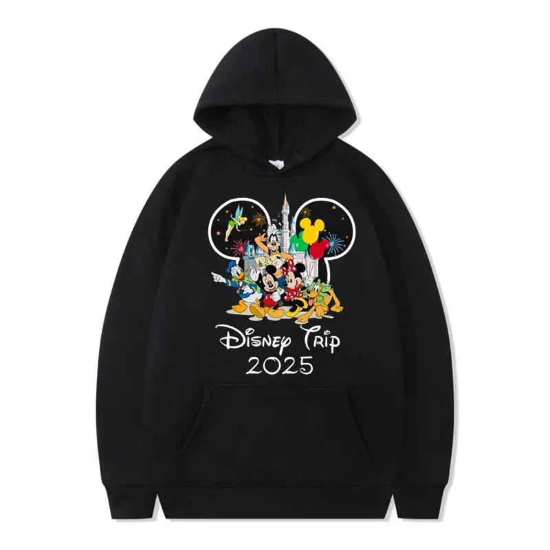 Funny Disney Hoodie My First Trip 2025 Mickey Minnie Printed Pullovers Tops Autumn Versatile Sweatshirts Women Casual Clothes