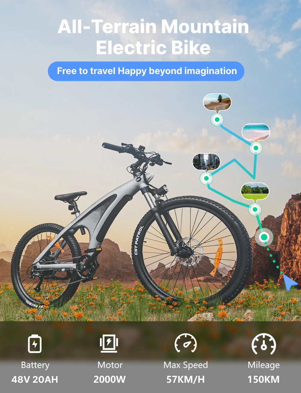 HX Q5 Ebikes 2000W Adults Electric Bike 57KM/H Electric Bicycle 27.5 Inch Removable battery Electric E Bikes Mountain Ebike