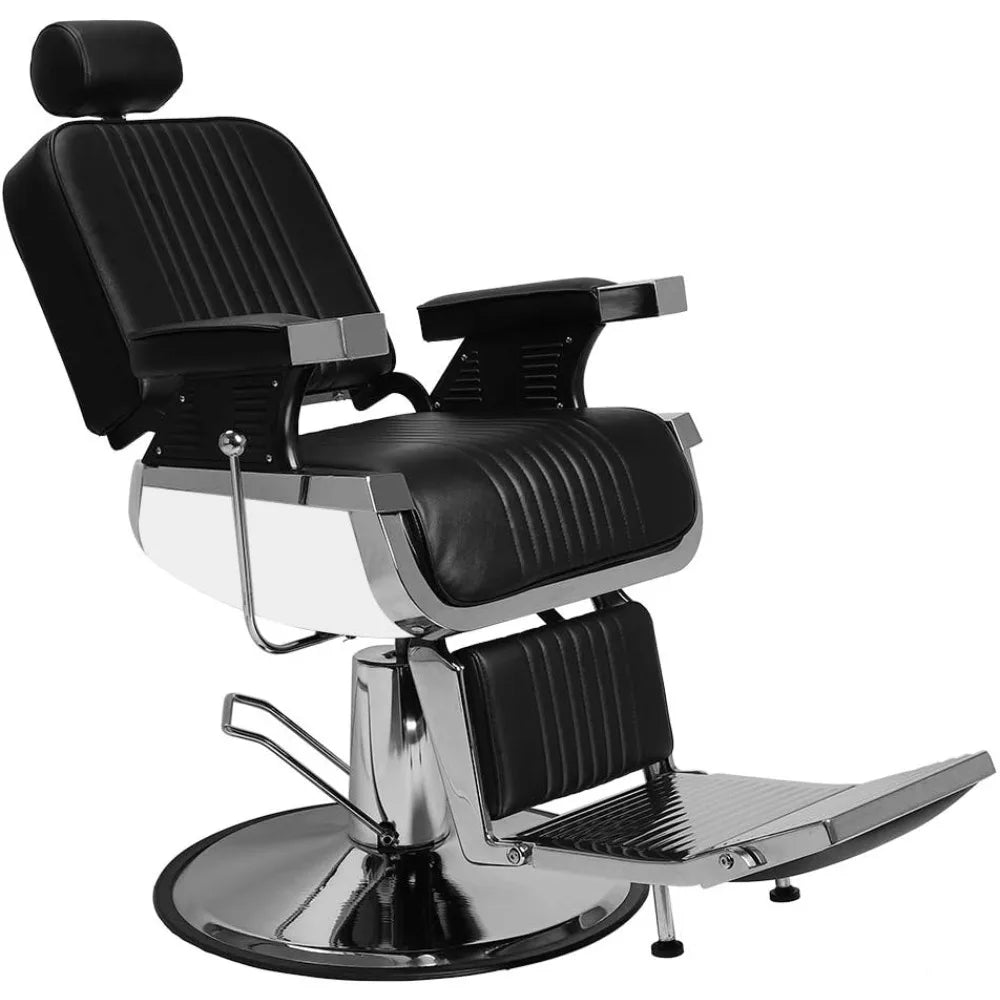 Heavy duty backrest barber chair, headrest and support up to 500 pounds, professional retro salon barber chair