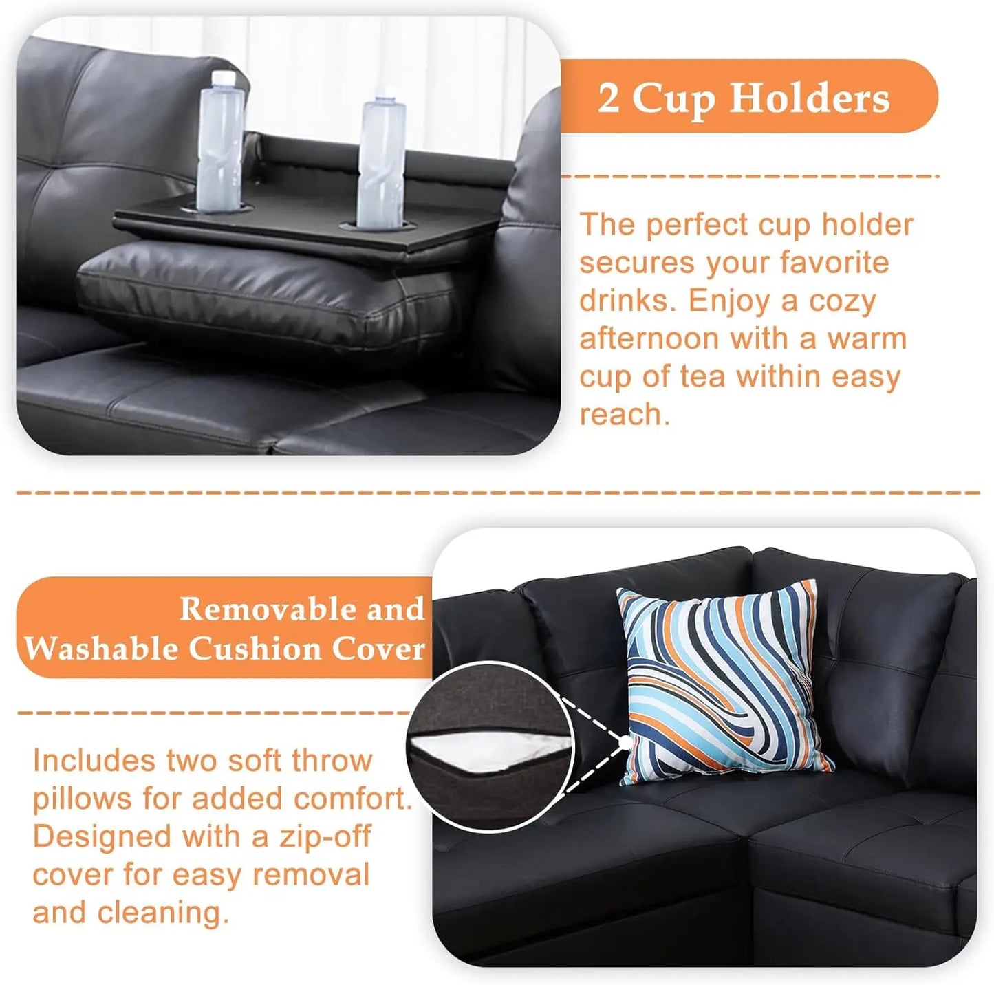 Sectional Sofa Couch, Modern 4-Seaters Living Room Furniture Sets with Chaise Lounge, Ottoman & 2 Pillows | L Shape Couch