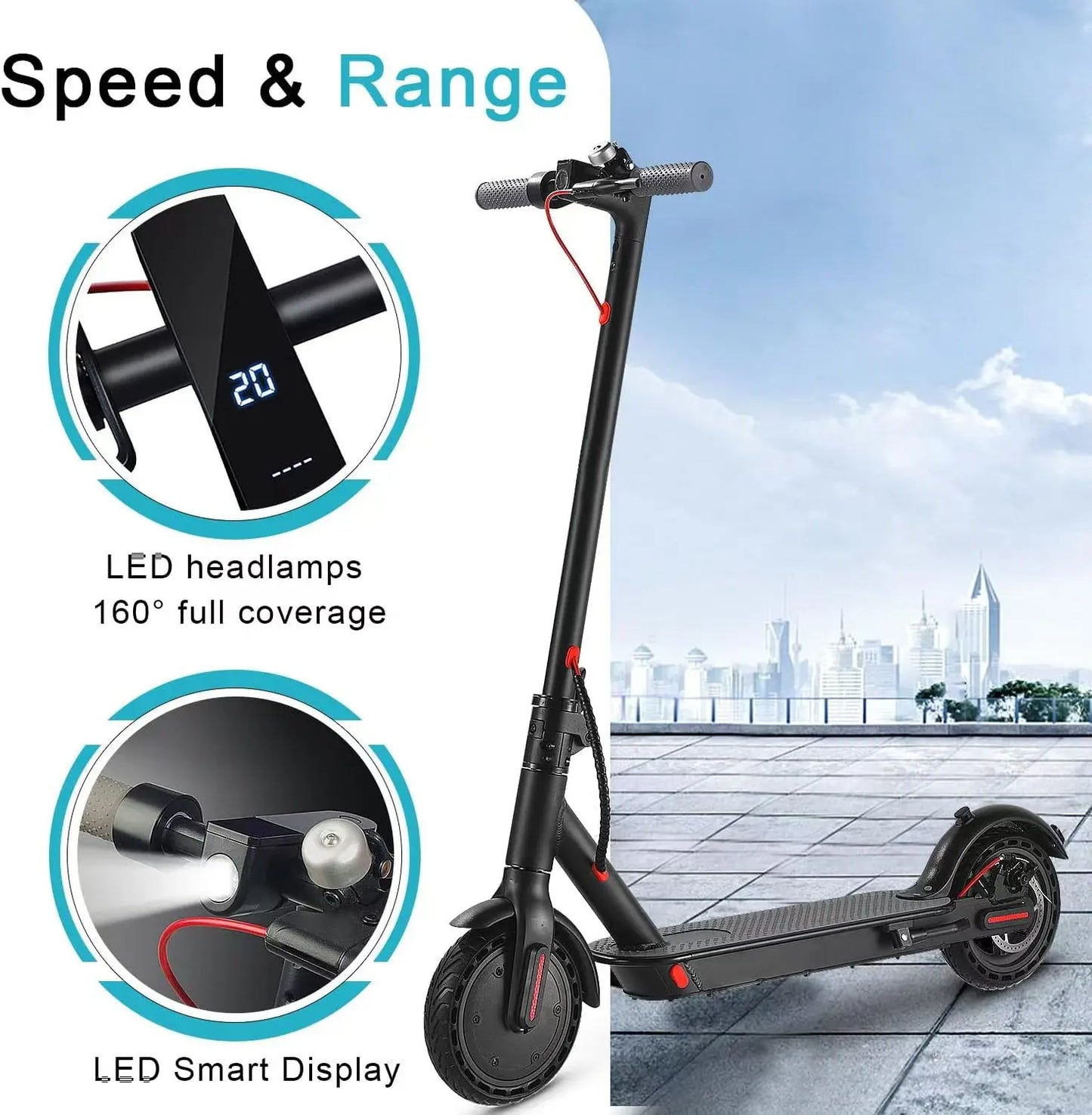E-Scooter Foldable Waterproof Adult Electric Scooter 8.5Inches Explosion-Proof Tire 36V 350W 10.4Ah Configuration Smart