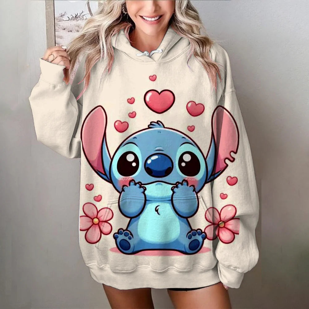 Miniso 2025 Stitch Women Hoodies 3d Cute Cartoon Print Woman Long Sleeve Fashion Hoodies Street Style Autumn/Winter New Pullover