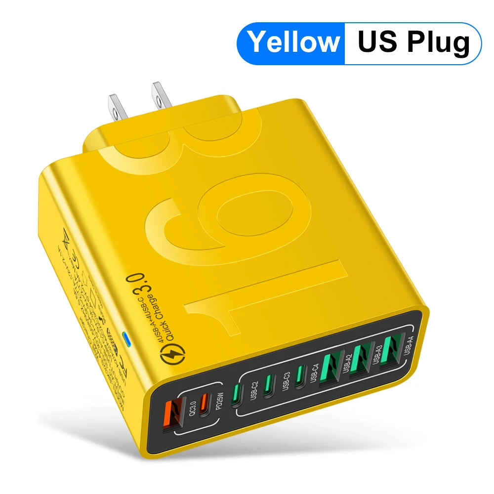Multi Ports USB Charger 150W PD Fast Charging Phone Charger Adapter For iPhone 15 Samsung Xiaomi Type C EU/US Plug Wall Charger