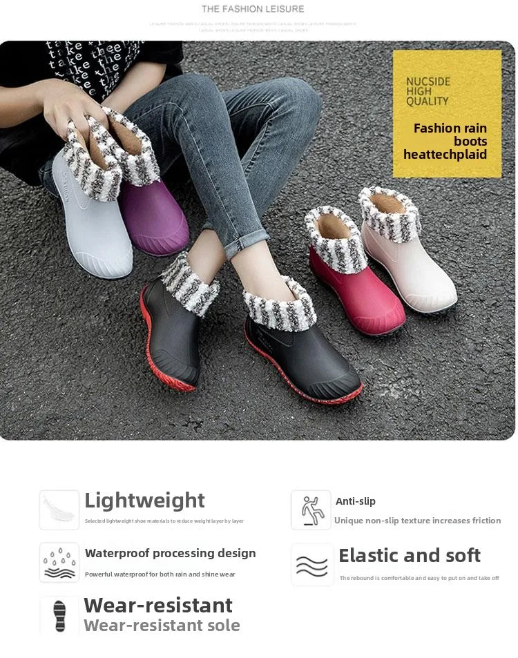 New Fashion Rain Shoes Women's Wear- resistant Short Tube Outer Wear Rain Boots Water Shoes Non-slip Car Wash Shoes