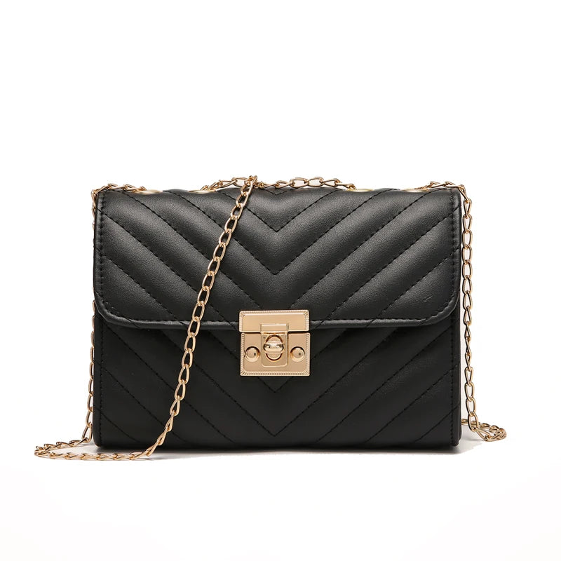 Lingge Chain Small Square Bag Lock Buckle Single Shoulder Crossbody Bag Texture