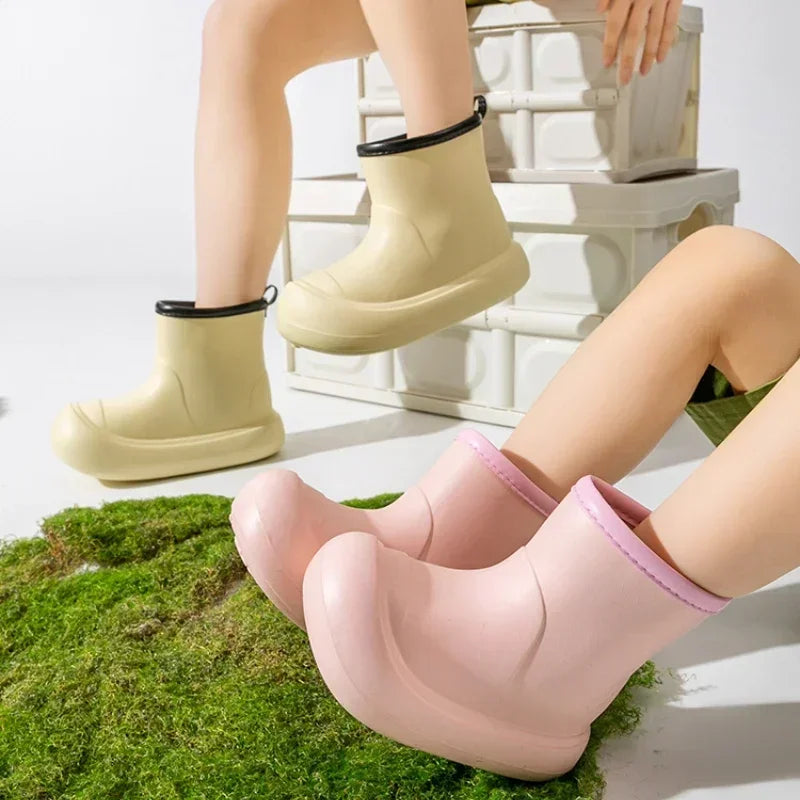 Women Rain Boots New Fashion Thick Bottom High Top Rain Shoes Summer Non-slip Lightweight Waterproof Footwear Botas Plataforma