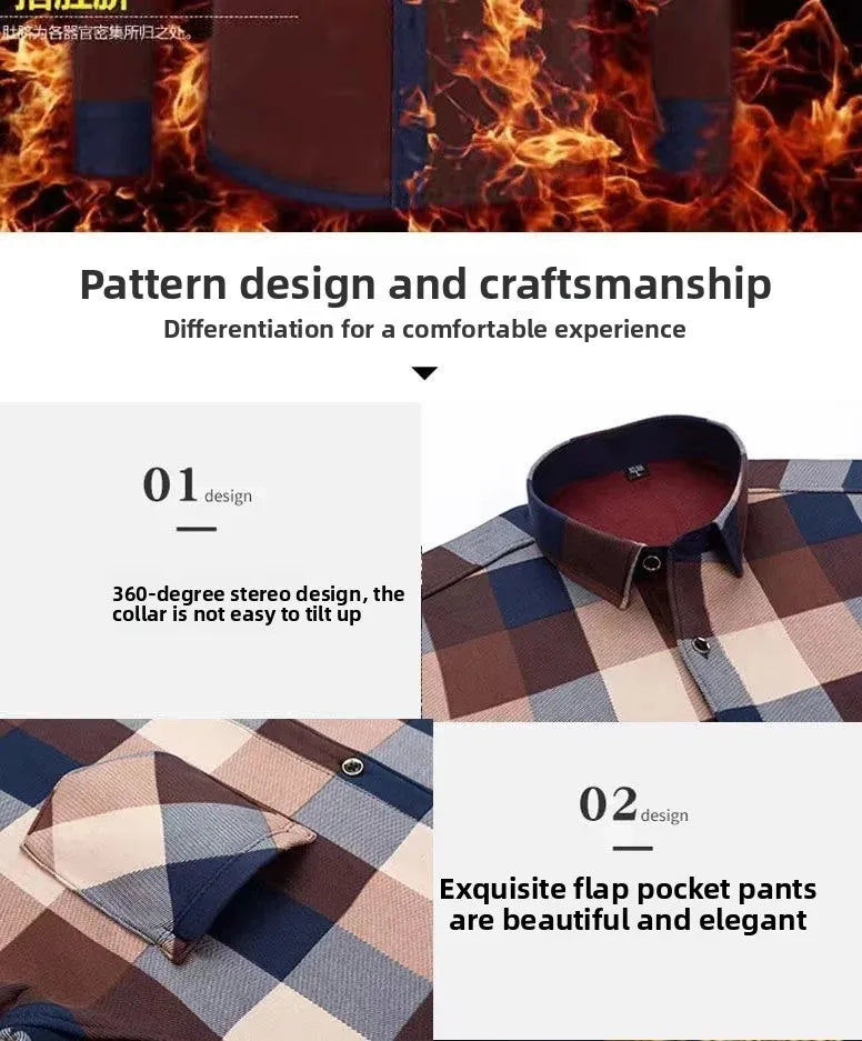 2025 Men's Autumn Winter Thick Warm Long Sleeve Plaid Shirt