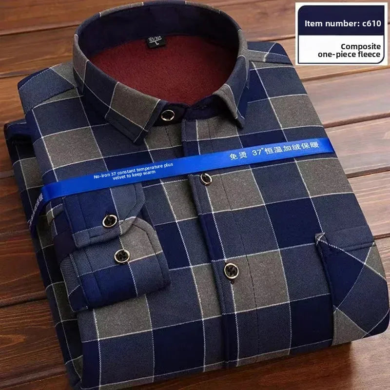 2025 Men's Autumn Winter Thick Warm Long Sleeve Plaid Shirt
