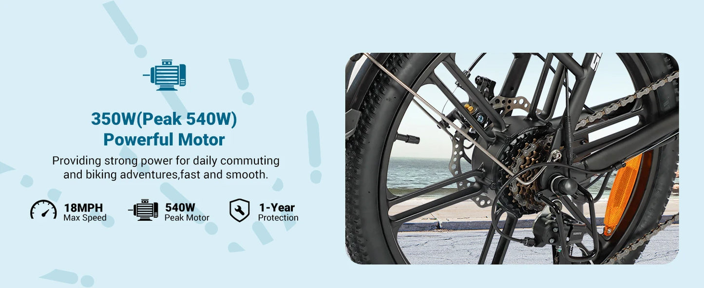 Electric E bike Foldable 540W Peak Motor 36V Removable Lithium Battery Electric Bicycle 20 Inch Tires Urban Commuter E-bike