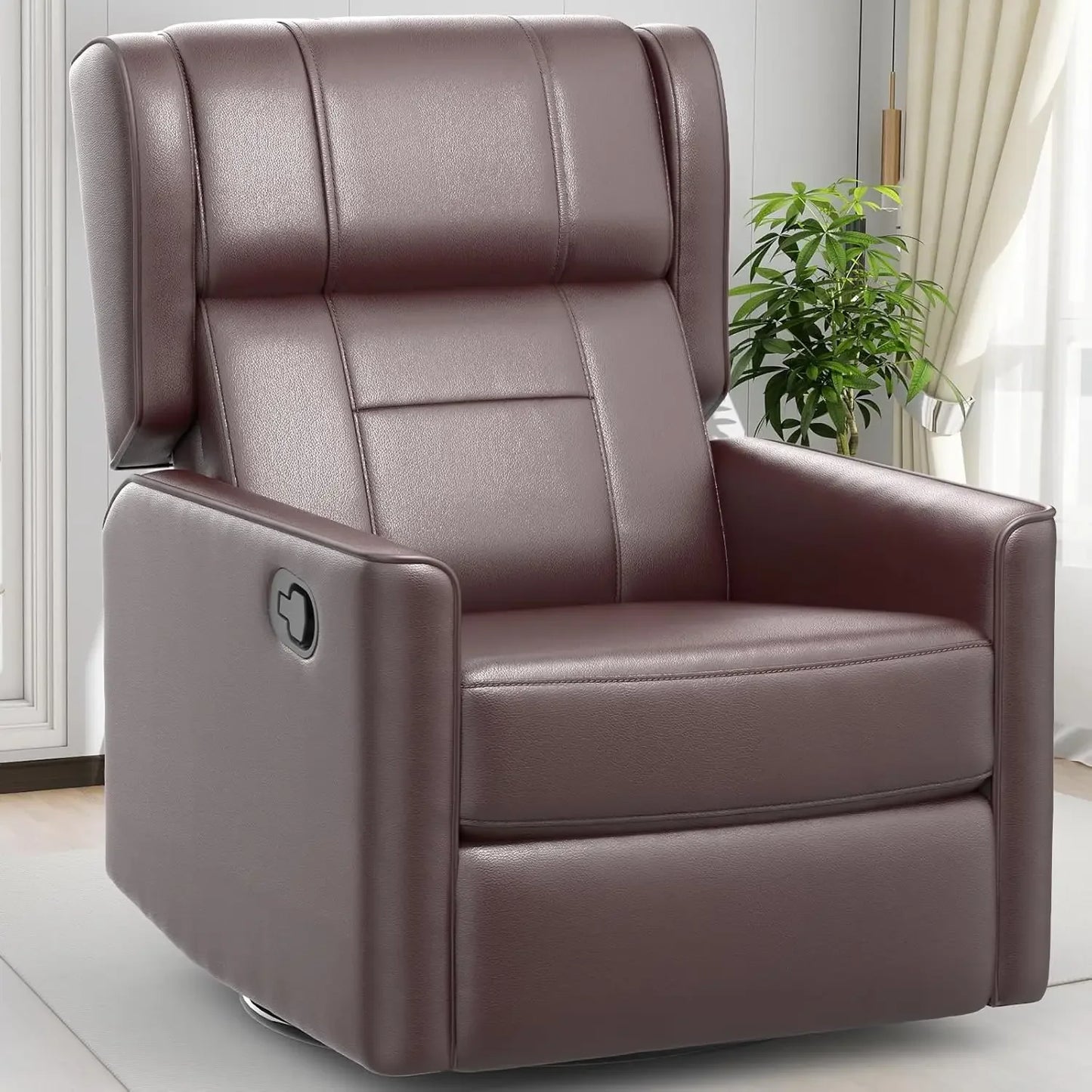 360° Swivel Recliner Chair – Plush Rocking Glider with Smooth Leather Upholstery