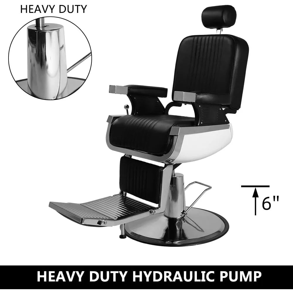 Heavy duty backrest barber chair, headrest and support up to 500 pounds, professional retro salon barber chair