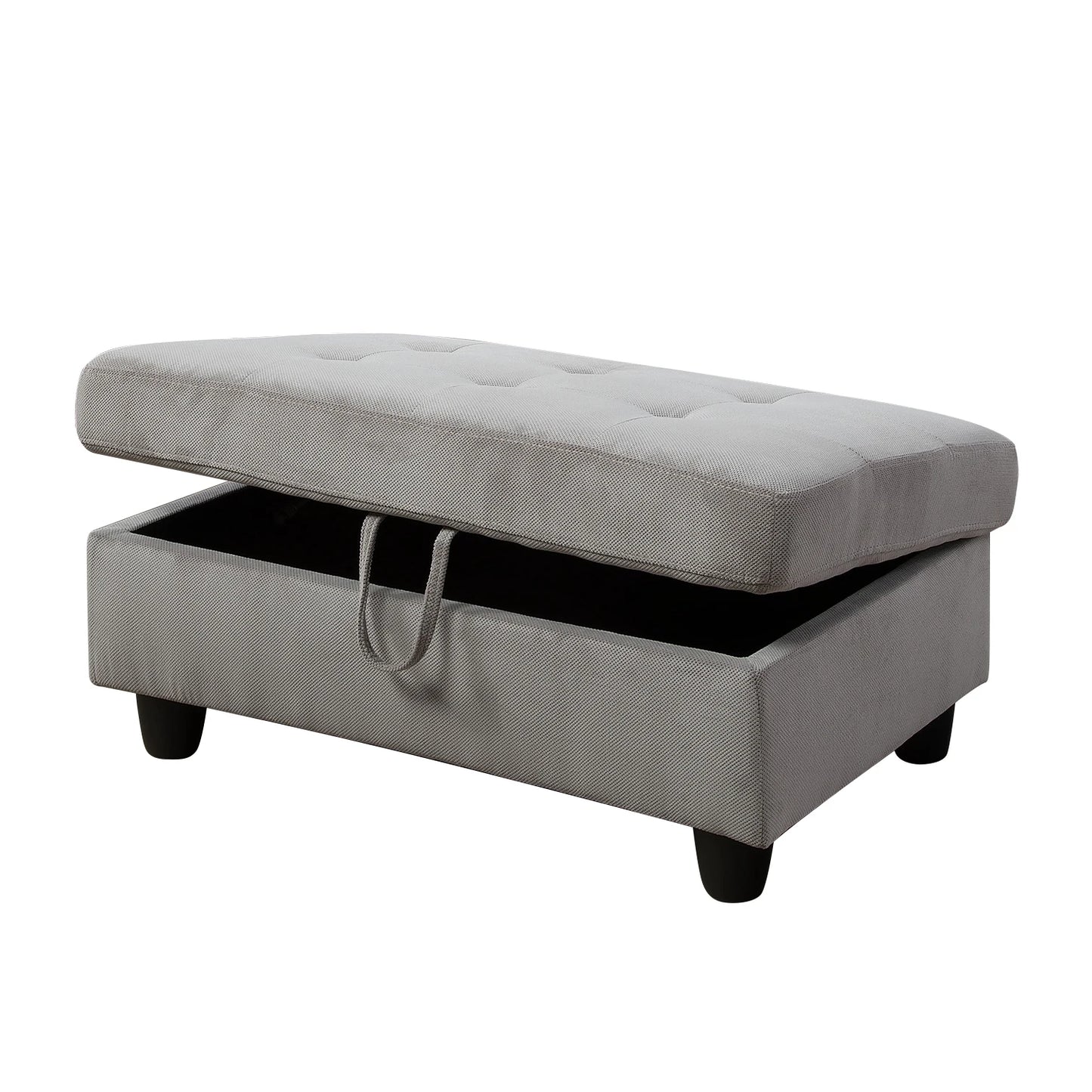 Light Grey Pineapple Fabric Storage Ottoman Living Room Sofa Set