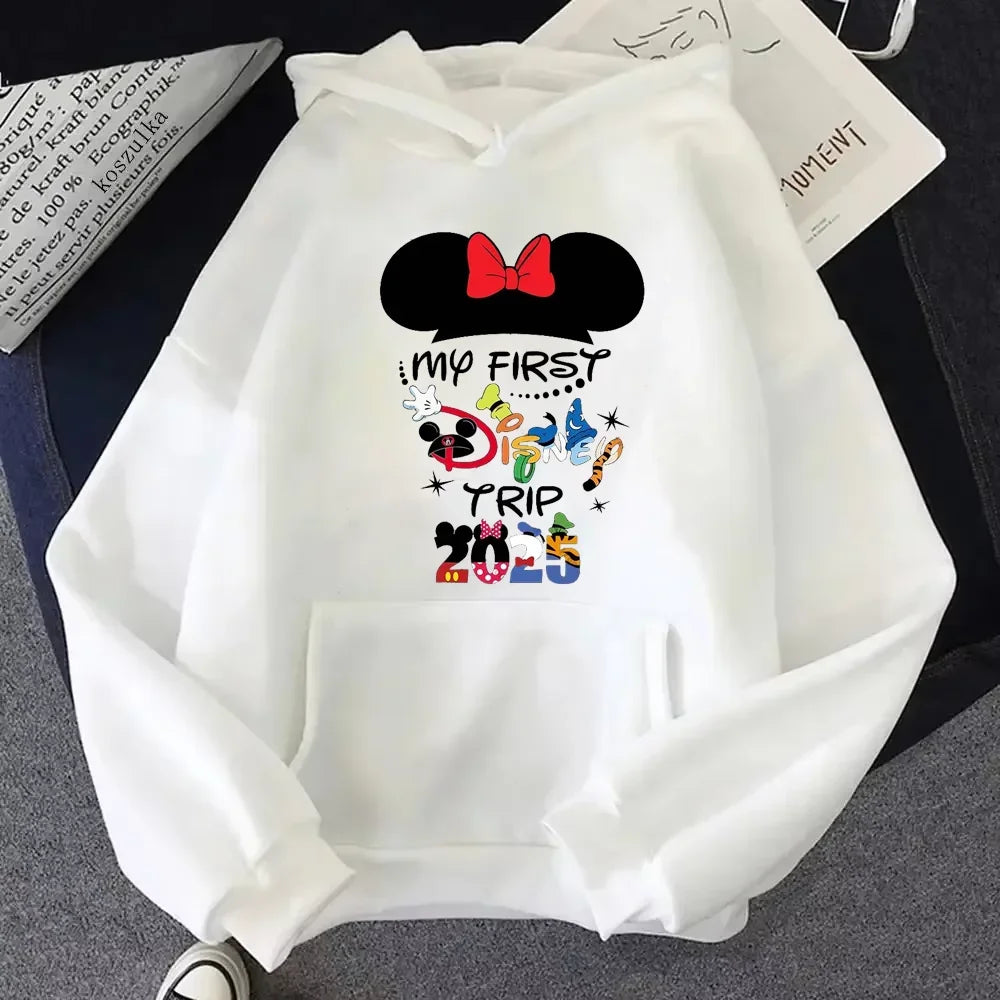 2025 Disney Mickey Minnie Family Vacation Printed Hoodie Autumn My First Disney Trip Pullover Tops Women Casual Sweatshirt