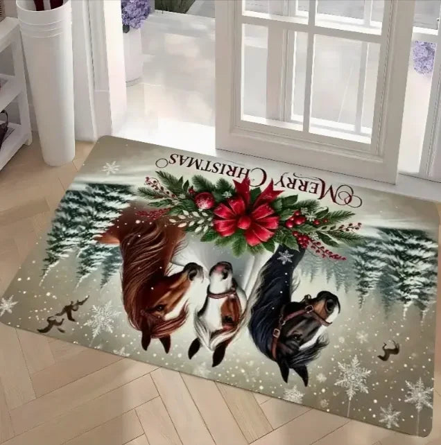 Santa Claus Welcome Door Mat Washable Indoor and Outdoor Entrance Mat RV Mat Kitchen Carpet Suitable for Bathroom Kitchen, Etc