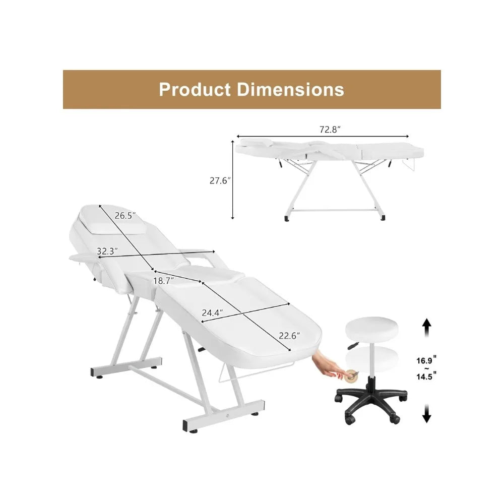 Massage Salon Tattoo Chair Esthetician Bed with Hydraulic Stool, Multi-Purpose Facial Bed Table, Adjustable Beauty Barbe