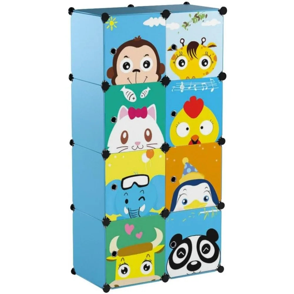 Children Wardrobe Kid Dresser Cute Baby Portable Closet Bedroom Armoire Clothes Hanging Storage Rack Cube Organizer(Blue, 6 Cub