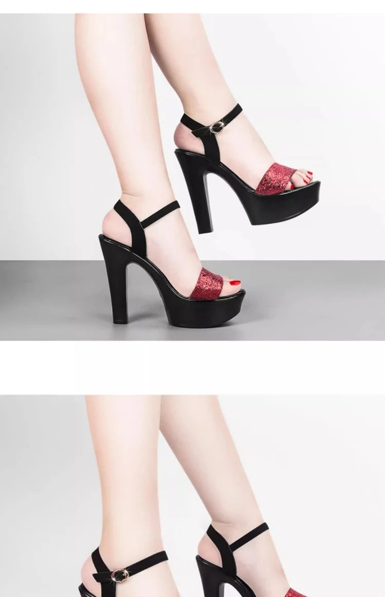 Elegant Bling Block High Heels Sandals