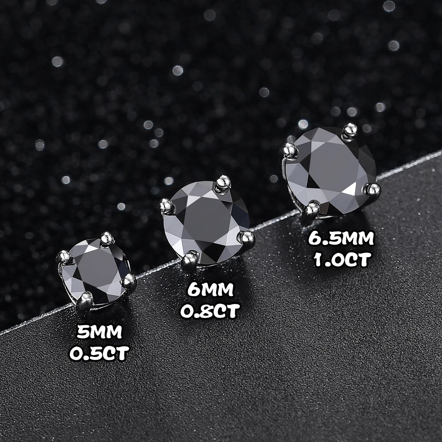 Real 0.5-2 Carat Black Moissanite Earrings