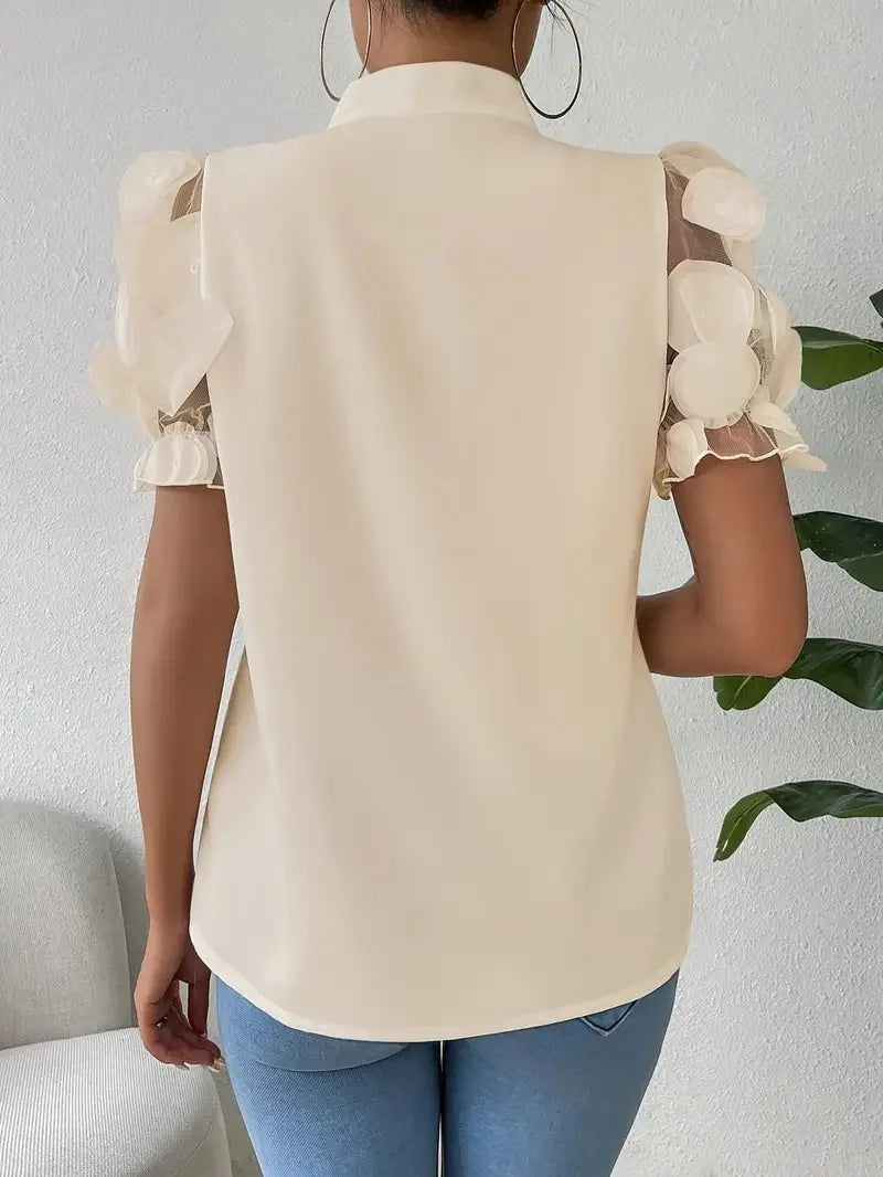 Summer Short Sleeve Blouses For Women 2025 Fashion Loose Bow O-neck White Tops Casual Ladies Shirts Elegant