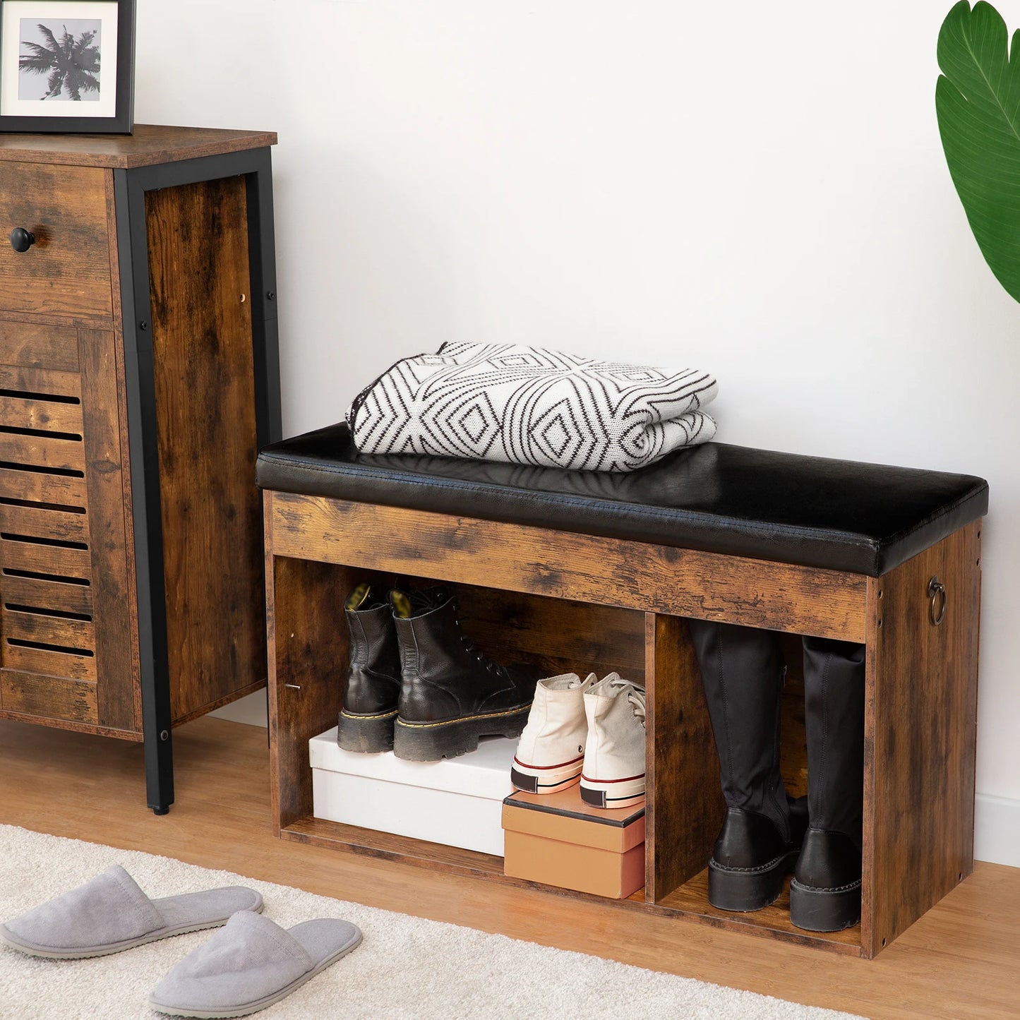 Shoe Storage Bench with Padded Cushion, Entryway Bench with Flip-Open Storage Box stools & ottomans, Shoe Rack