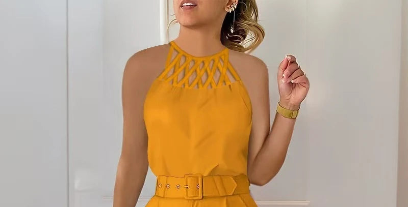 2 Piece Sets Womens Outifits Casual Fashion Slim Fit Sleeveless Top Solid Pants with Belt Suit for Female Summer Fall 2024 New