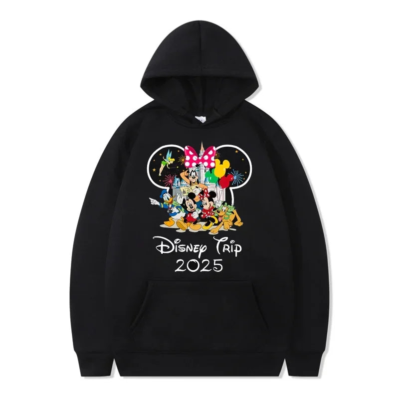 Funny Disney Hoodie My First Trip 2025 Mickey Minnie Printed Pullovers Tops Autumn Versatile Sweatshirts Women Casual Clothes
