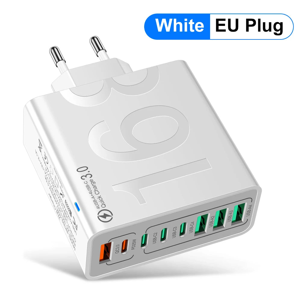 Multi Ports USB Charger 150W PD Fast Charging Phone Charger Adapter For iPhone 15 Samsung Xiaomi Type C EU/US Plug Wall Charger