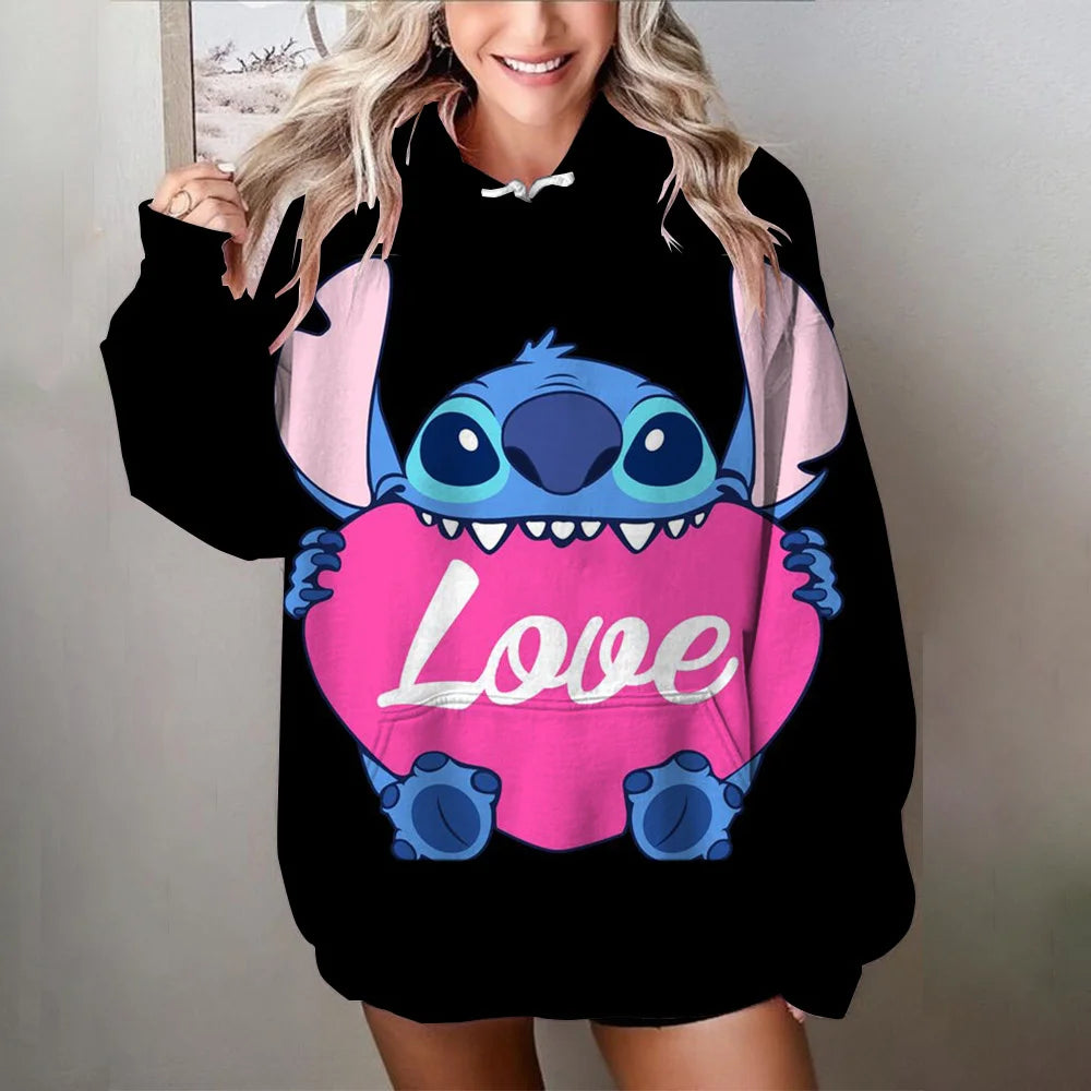 Miniso 2025 Stitch Women Hoodies 3d Cute Cartoon Print Woman Long Sleeve Fashion Hoodies Street Style Autumn/Winter New Pullover