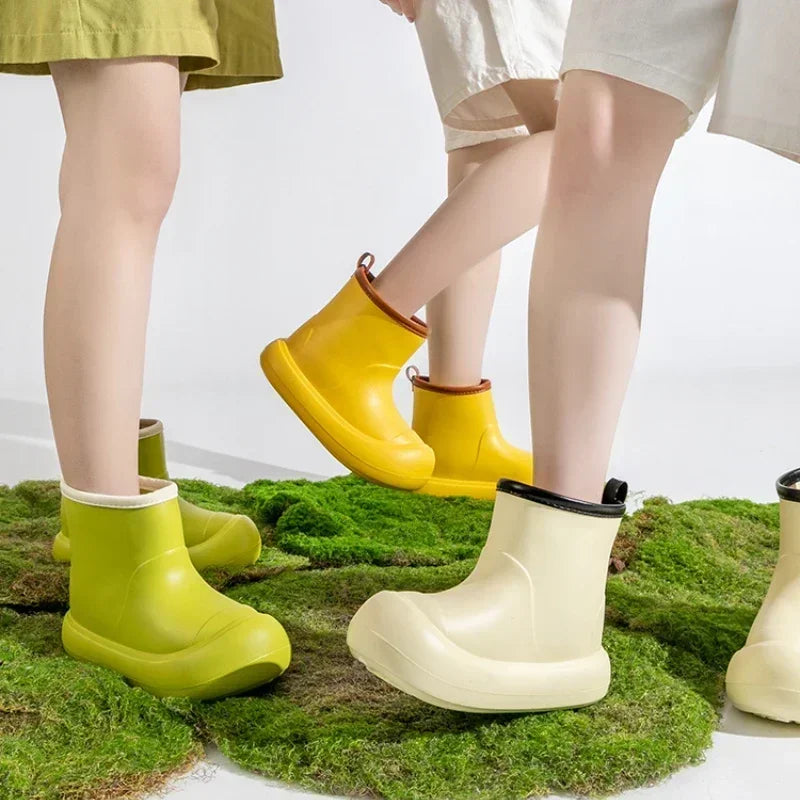 Women Rain Boots New Fashion Thick Bottom High Top Rain Shoes Summer Non-slip Lightweight Waterproof Footwear Botas Plataforma