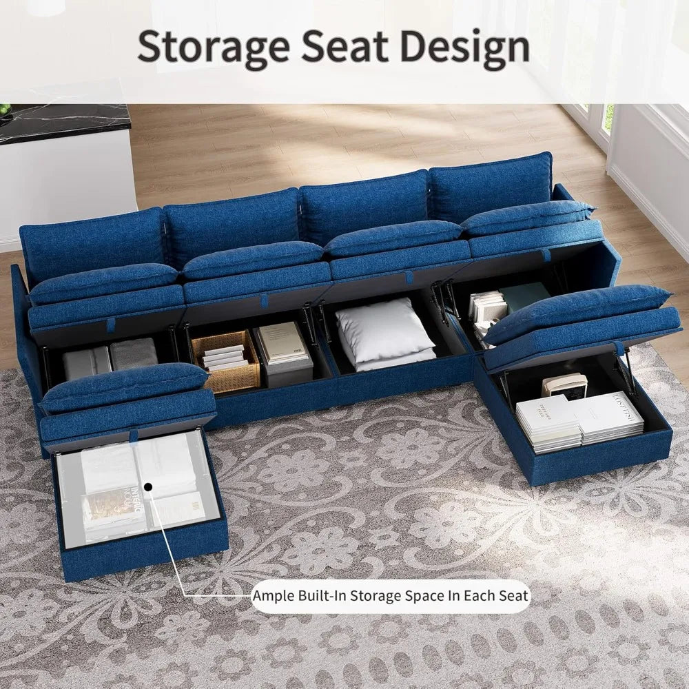 115'' Large Couches with Storage Seats for Living Room, U Shaped Sectional Sofa Couch Set, 6 Pieces Comfy Convertible Sofa Couch