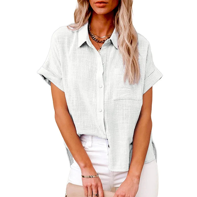 2024 Summer Women's Cotton Blouse Linen Shirt Short Sleeve Casual Loose Shirt S-5XL Camisa Blancas Para Mujeres Blusas Feminina