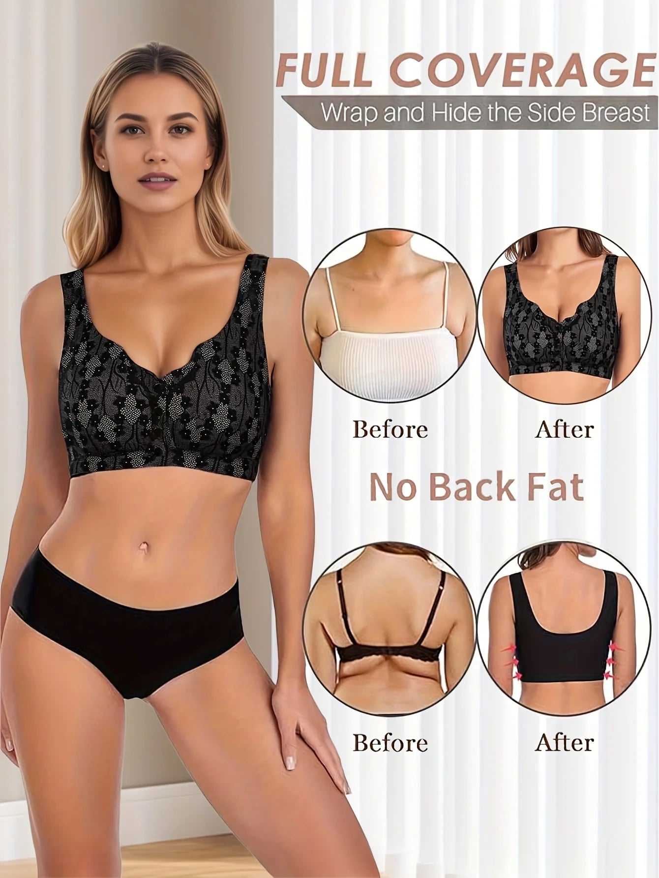Front Button Closure Bras for Older Women - Convenient, Lace, Wireless Seamless Comfort, Ideal Post-Surgical or Mastectomy Bra