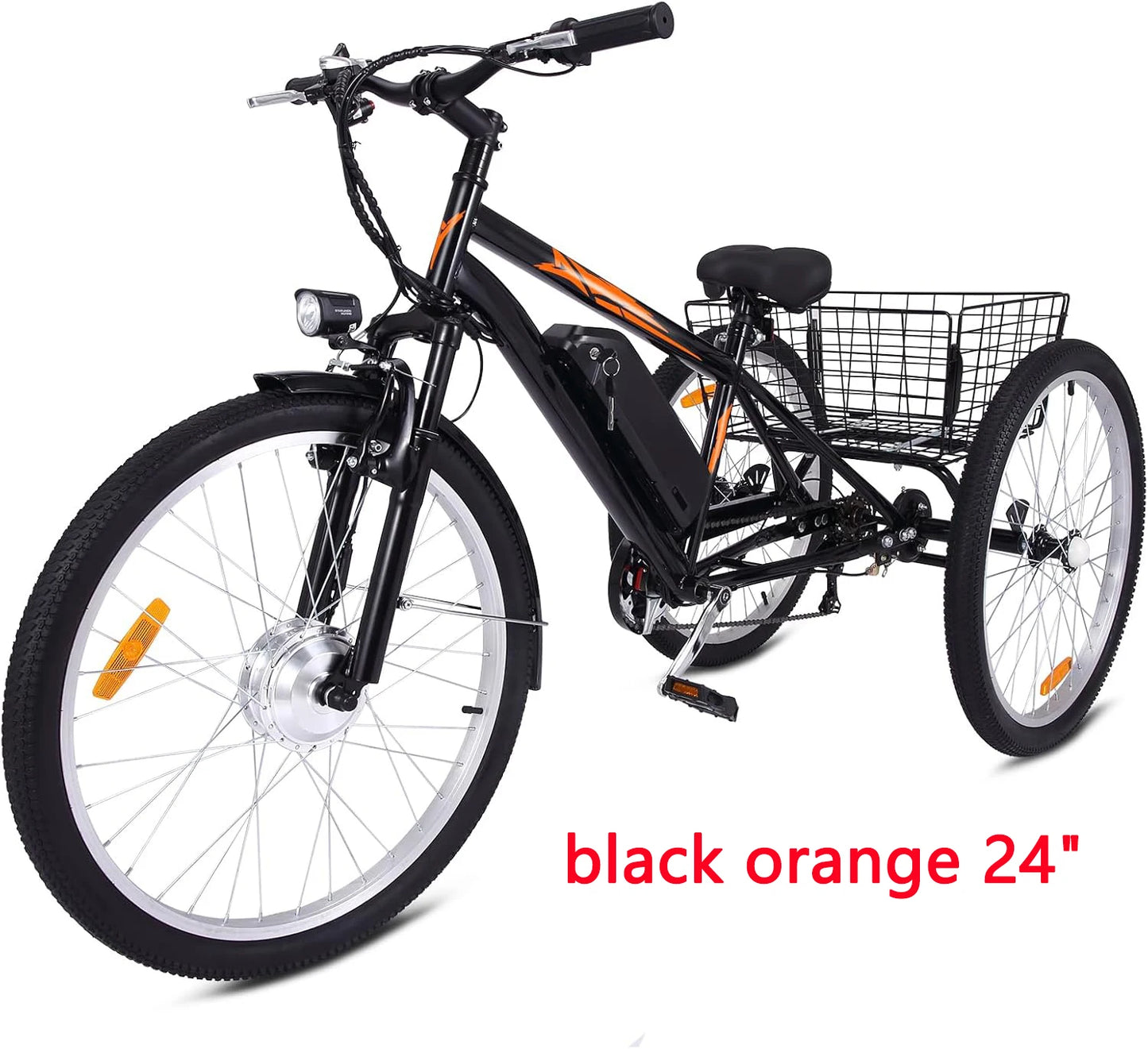3 Wheel Electric Bicycle for Men Women, 350W Motor Electric Tricycle for Adults, 24" Fat Tire Motorized Bicycle w/ 36V 10Ah Remo