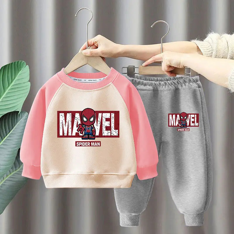 Marvel Spiderman Children's Sweatshirt Sets Boys Long Sleeved Pullover and Sweatpant Two Piece Suits Girls Casual Tracksuits