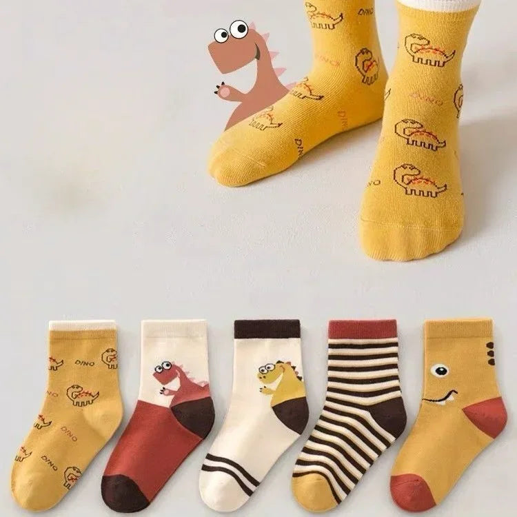 Kids' Socks 5 Pairs/lot Soft Cotton Thin Socks Spring Autumn Cotton Socks Medium Little Boys Crew Sock Baby Cartoon Pattern