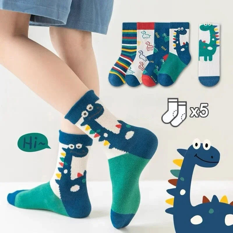 Kids' Socks 5 Pairs/lot Soft Cotton Thin Socks Spring Autumn Cotton Socks Medium Little Boys Crew Sock Baby Cartoon Pattern