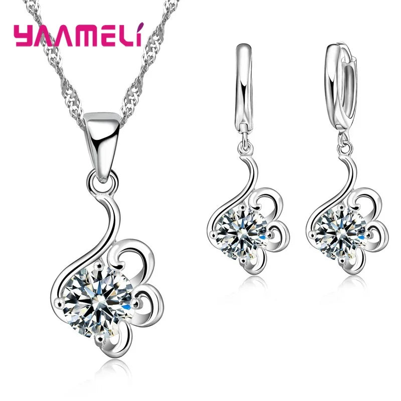 34 Designs Big Promotion 925 Sterling Silver Jewelry Set for Woman Girl Pearl Rhinestone Zircon Pendant Necklace Earrings Chain