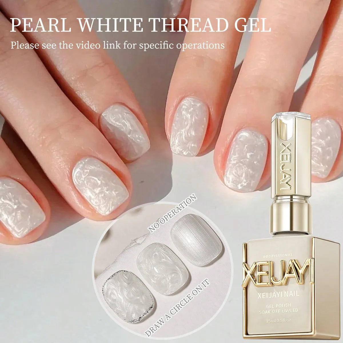 15ML Pearl White Thread Gel Nail Polish UV/LED Soak Off Gel, Gift For Women And Suitable For Home Nail Salon For Wedding Gift