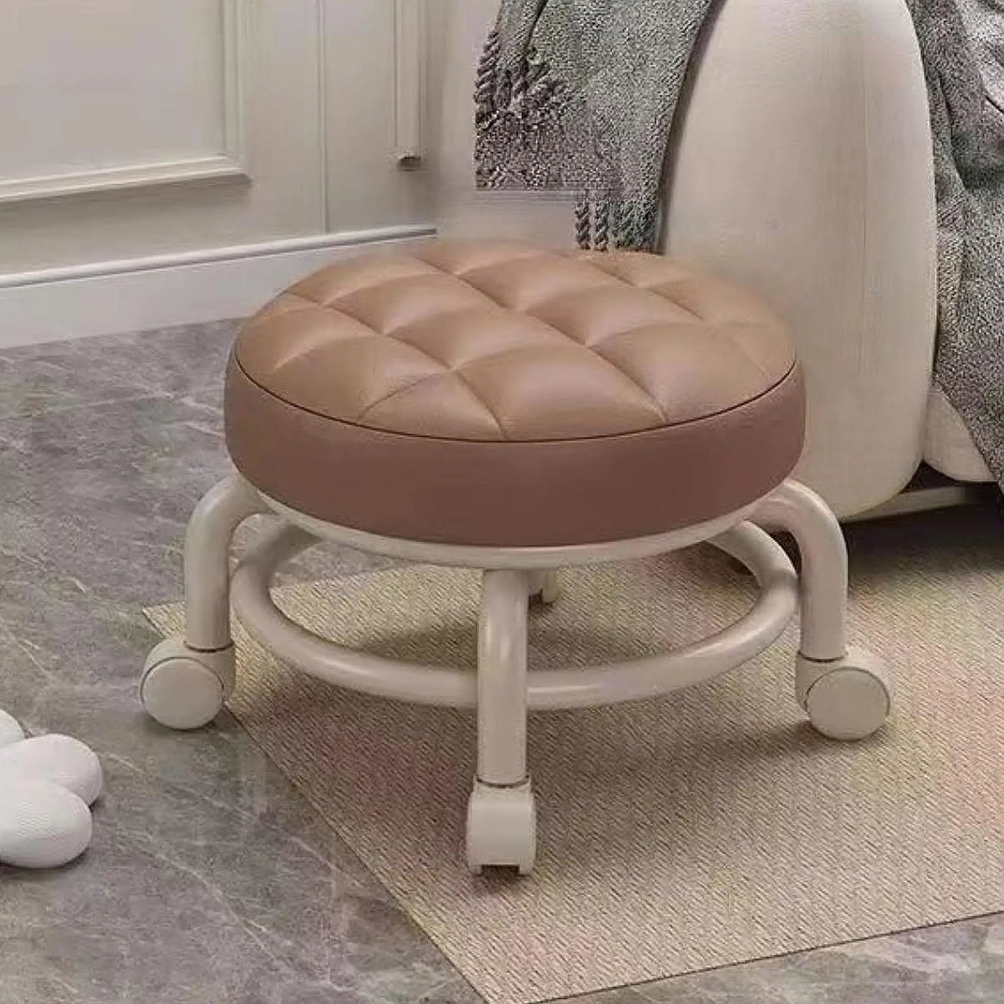 Low Rolling Stool with Wheels Sofa Footstool Universal Swivel Caster Adults Child Foot Rest for Home Office Porch Playroom