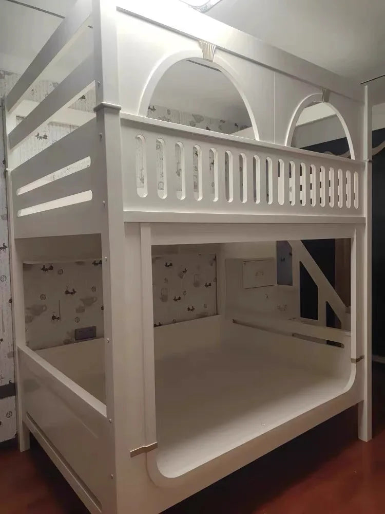 Custom high guardrail children's bed Solid wood two level Deluxe Mom Castle Tree House bed High and low Bunk bed