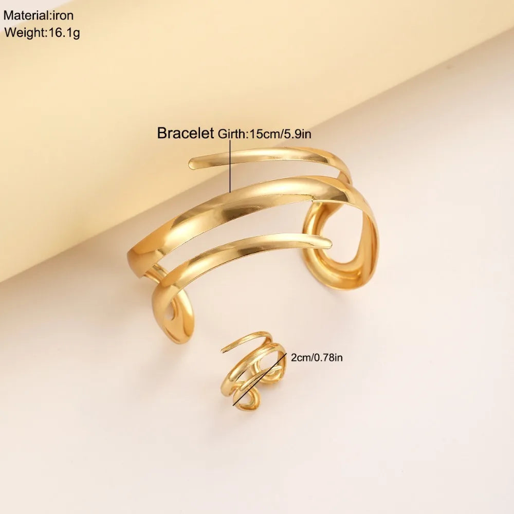 2 Pcs Set Gold Color Spiral Multilayer Bracelet Ring Jewelry Sets Gift
