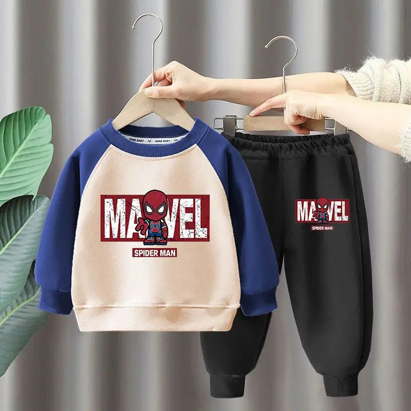 Marvel Spiderman Children's Sweatshirt Sets Boys Long Sleeved Pullover and Sweatpant Two Piece Suits Girls Casual Tracksuits