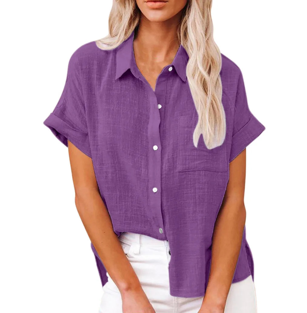 2024 Summer Women's Cotton Blouse Linen Shirt Short Sleeve Casual Loose Shirt S-5XL Camisa Blancas Para Mujeres Blusas Feminina