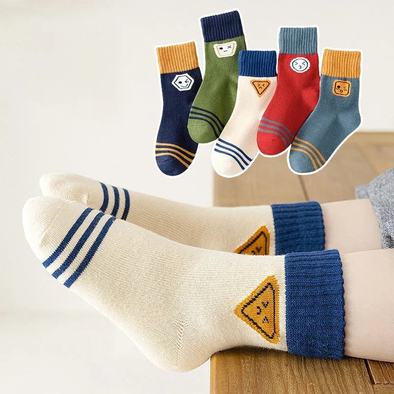 Kids' Socks 5 Pairs/lot Soft Cotton Thin Socks Spring Autumn Cotton Socks Medium Little Boys Crew Sock Baby Cartoon Pattern