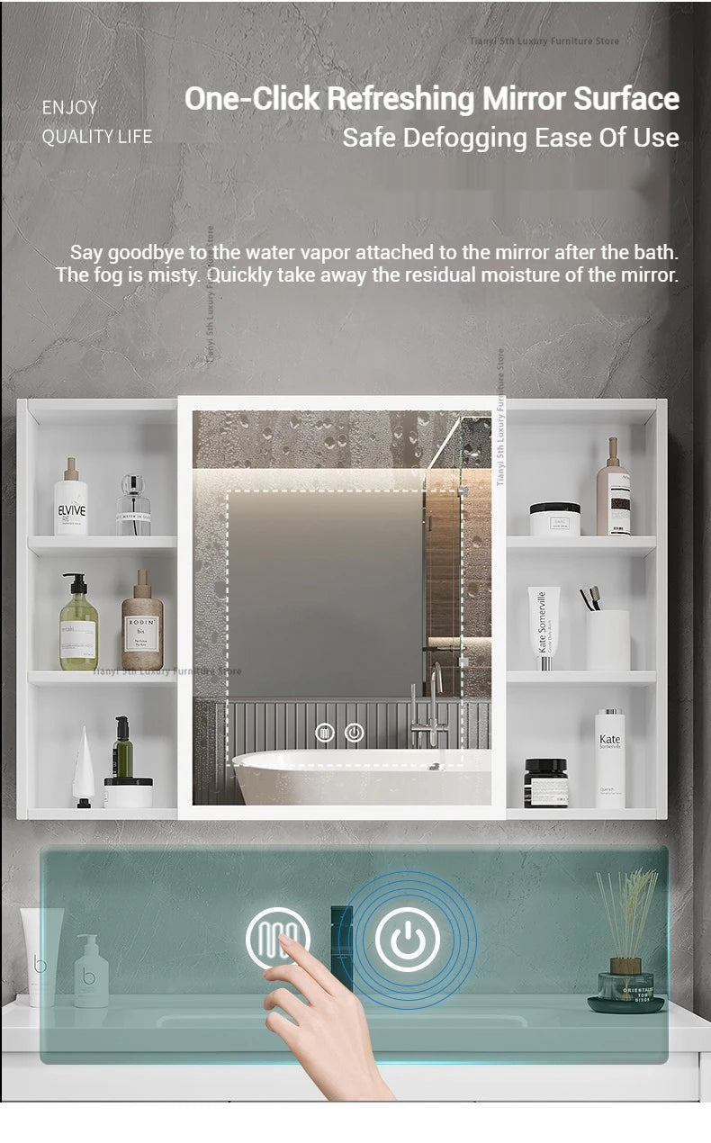 Space Aluminum Bathroom Mirror Wall-mounted Make Up Vanity Storage Mirror Cabinet Shelves Home Furniture Muebles Bano FYBC