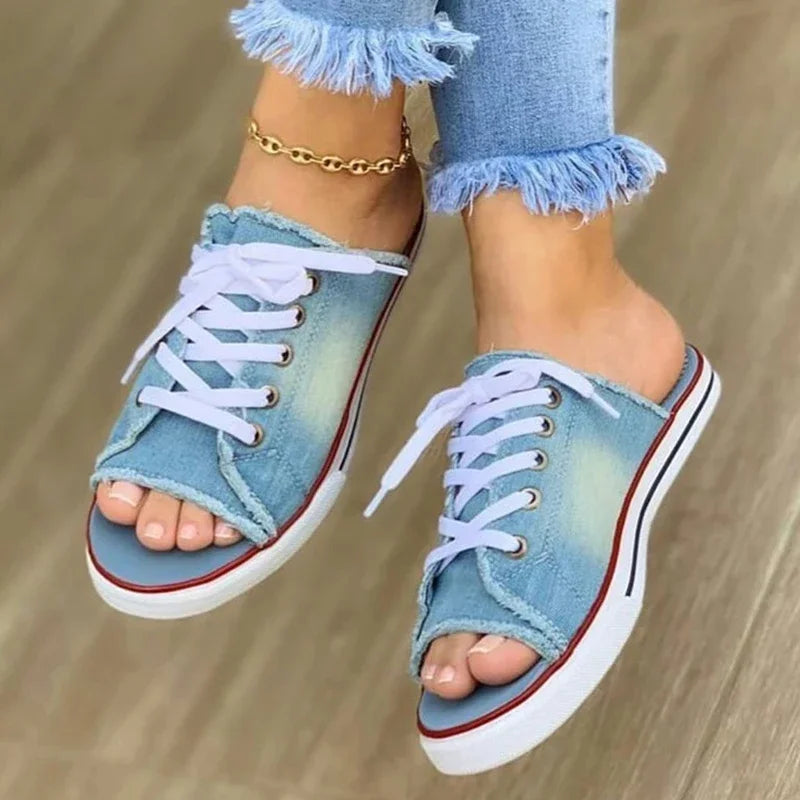 Ladies Slippers Canvas Lace-up