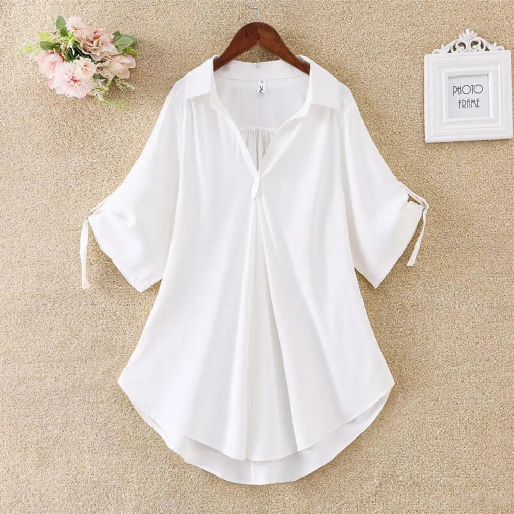 Women Summer Blouse Tunic Fashion Casual Women's Chiffon Tops Solid Color Cool Ladies V Neck Loose Blouse Summer Simple Blouse