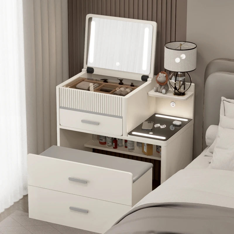 Dresser Bedside Table Integrated Combination Dressing Table Makeup Vanity Multifunctional With Lamp Stool Bluetooth Nightstands
