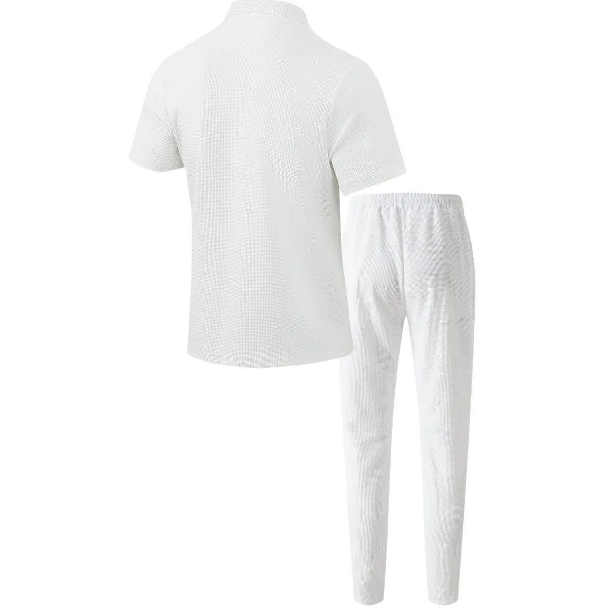 2025 New solid color button pocket shirt short sleeve trousers waffle check two-piece set, outdoor travel set spring and summer