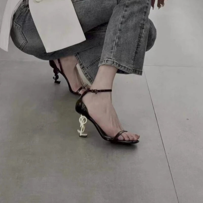 2025 Summer New Women's Sexy Black High Heels Sexy Comfortable Elegant Shallow Shoes Temperament Open Toe with Party Shoes